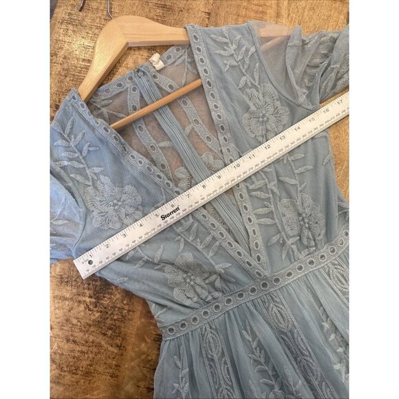 Wishlist Women Medium maxi dress Blue laced V-neck short sleeve lined - Picture 7 of 9